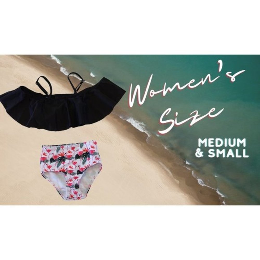 High Waisted Bikini with Ruffle Top Tropical Flamingo Print NWT